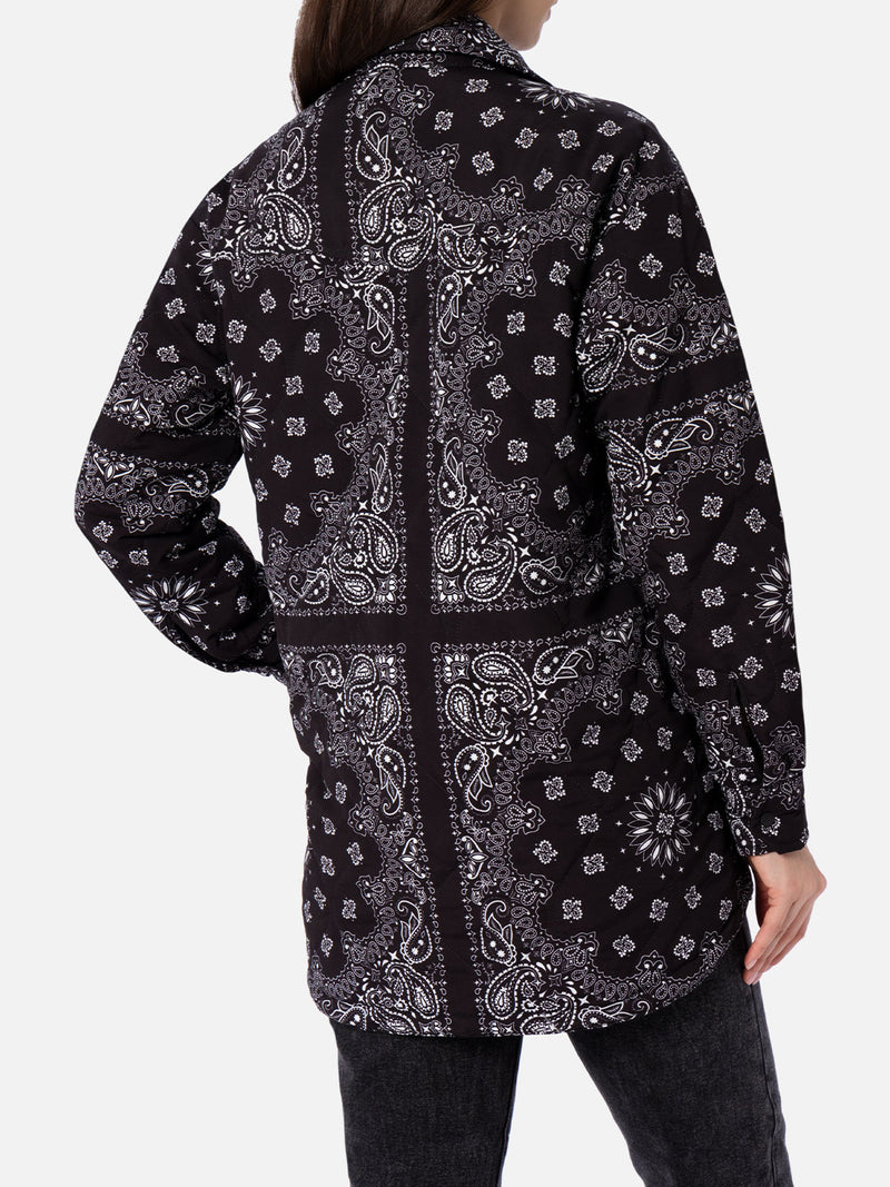 Woman jacket with black bandanna print