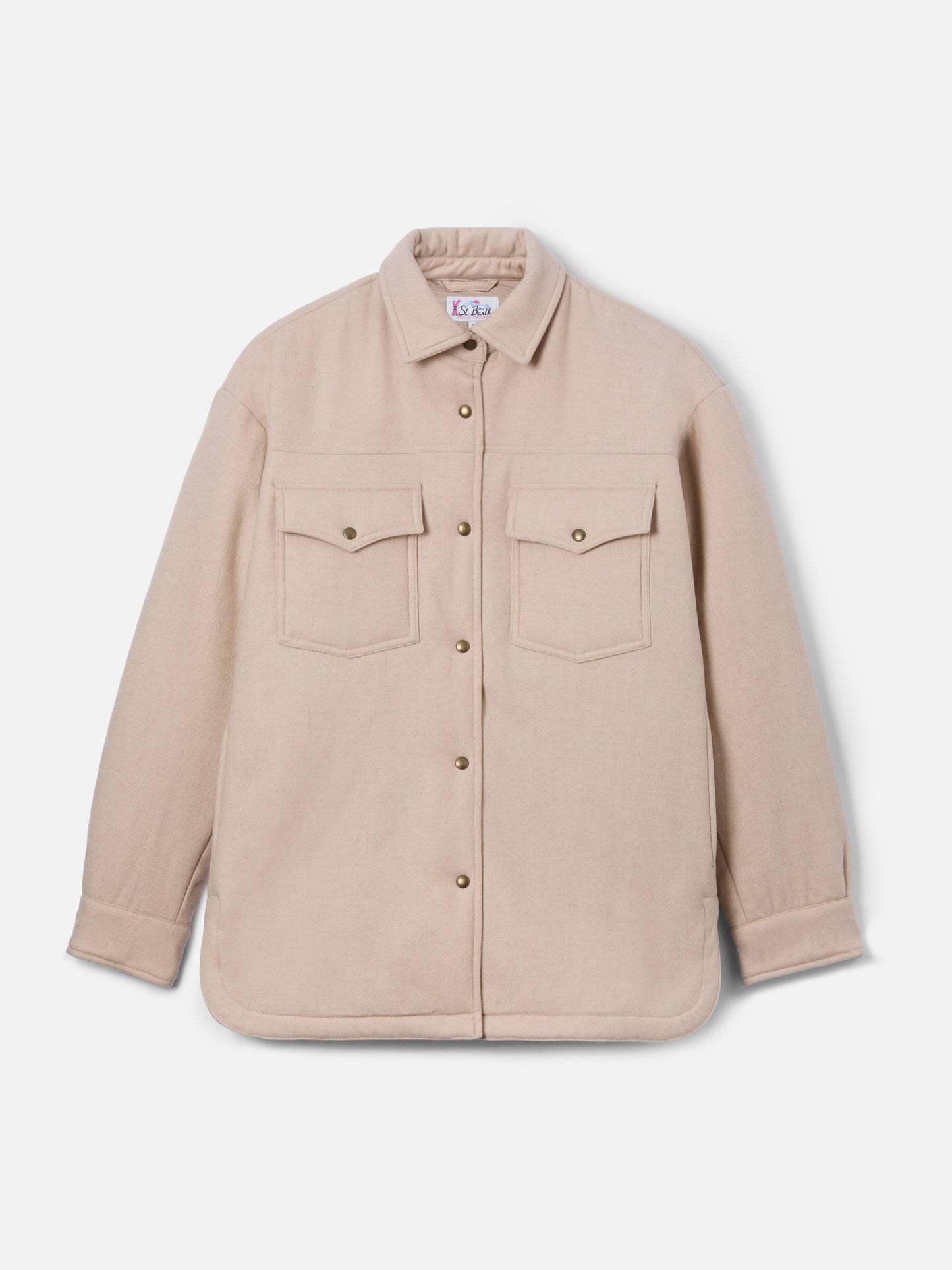 Woman wooly jacket with Saint Barth rhinestones print