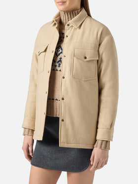 Woman wooly jacket with Saint Barth rhinestones print