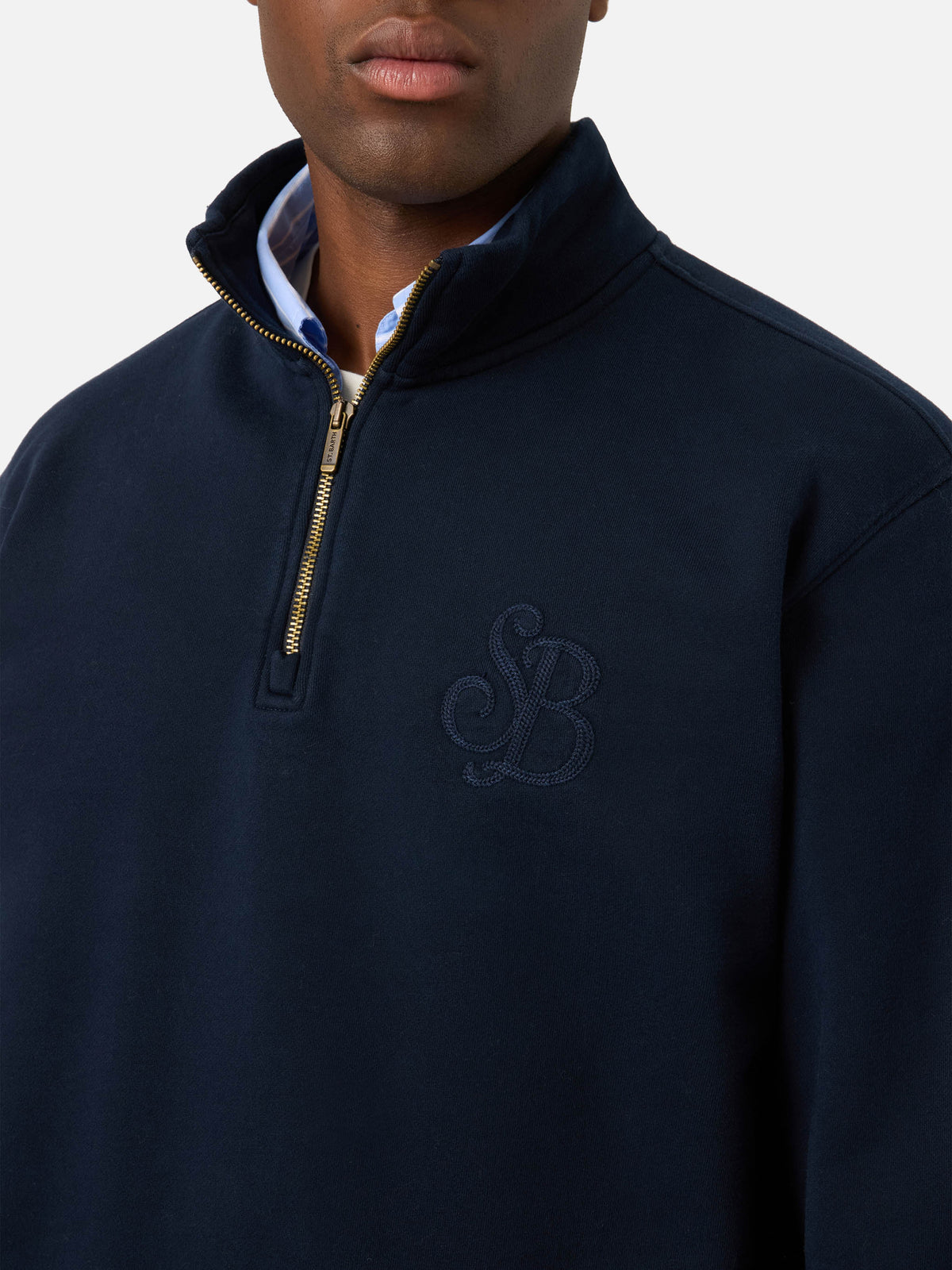 Felpa Kenneth blu navy in cotone con monogramma SB Legacy