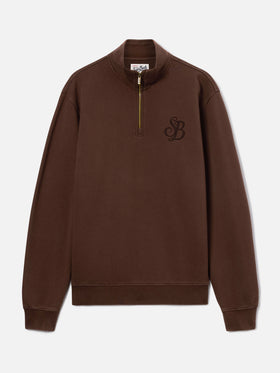 Felpa Kenneth marrone scuro in cotone con monogramma SB Legacy