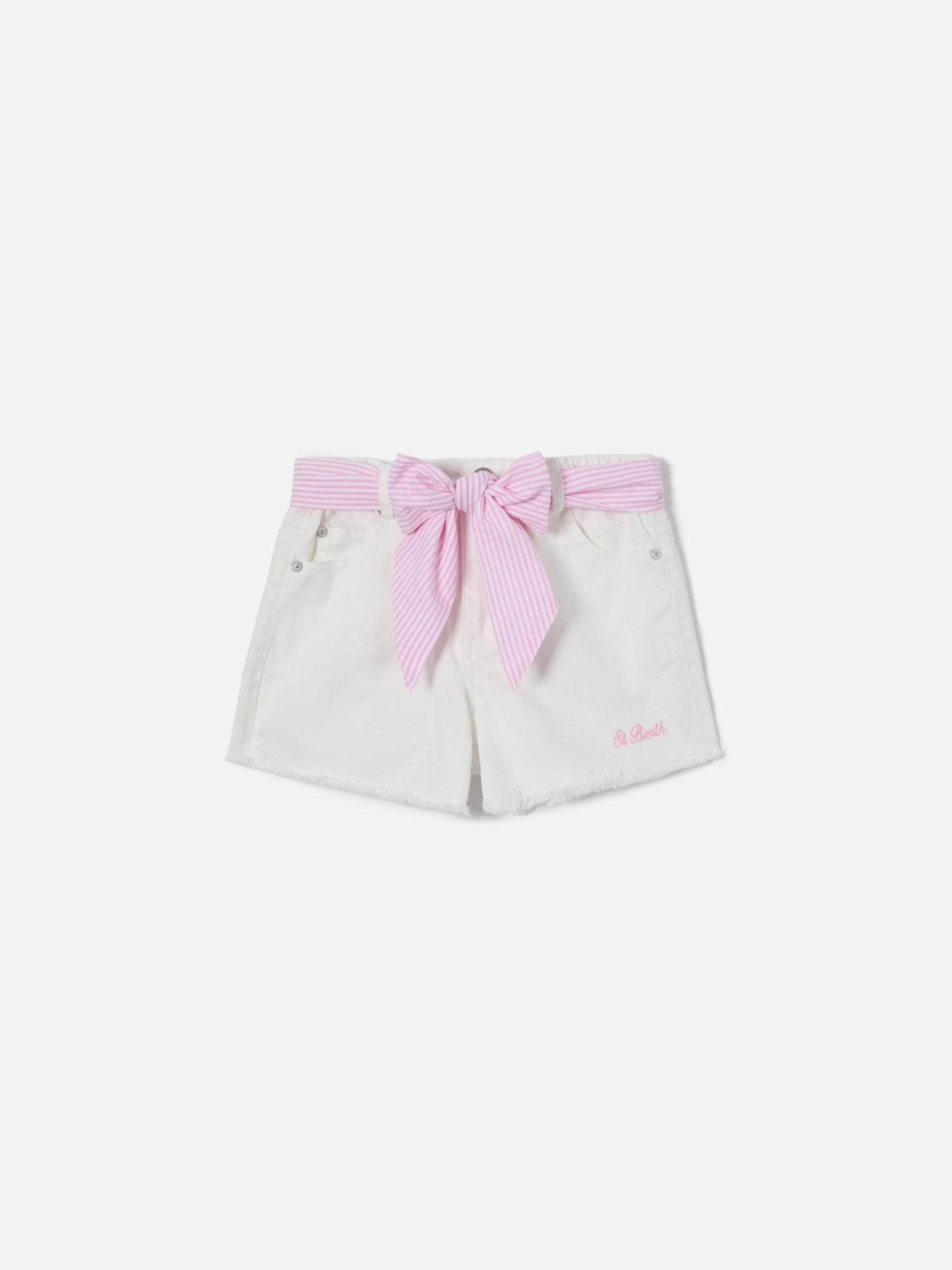 Kiko Jr cotton denim shorts with seersucker details
