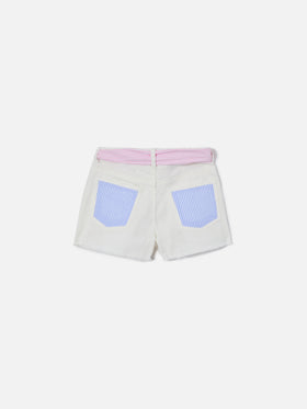 Kiko Jr cotton denim shorts with seersucker details