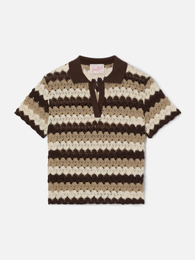 Polo Lala in misto cotone effetto crochet a righe