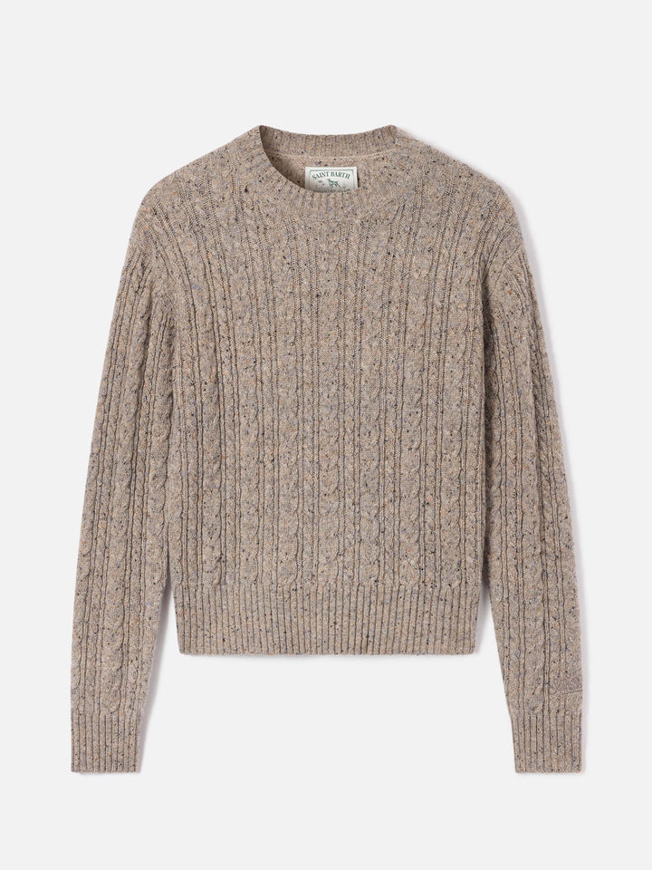 Pull ras du cou Greige Lalia en mélange de laine Donegal 