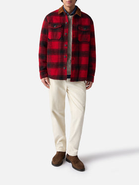 Man wool blend overshirt Landeck with tartan print
