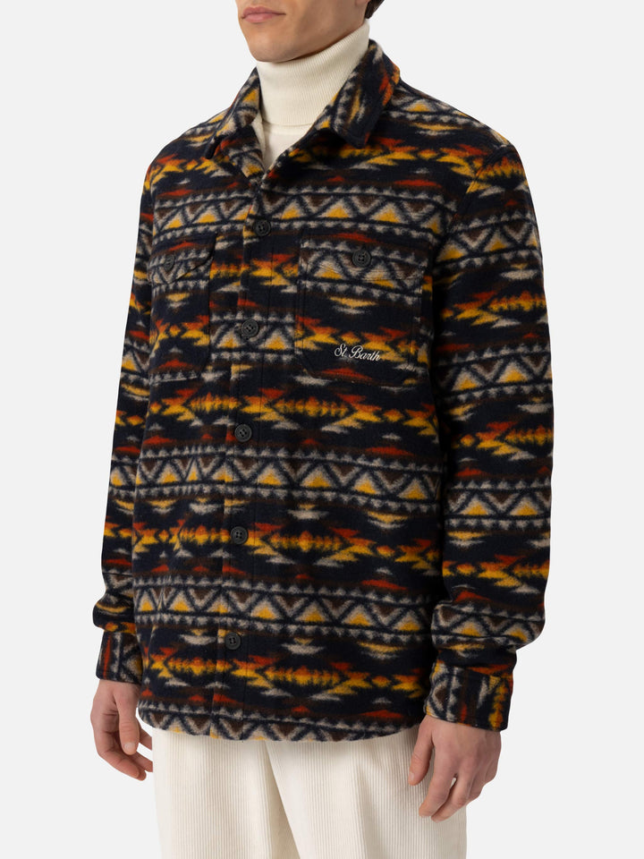 Camicia overshirt da uomo in misto lana Landeck con stampa a quadri Navajo