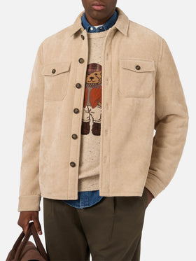 Beige Landeck corduroy overshirt with teddy lining