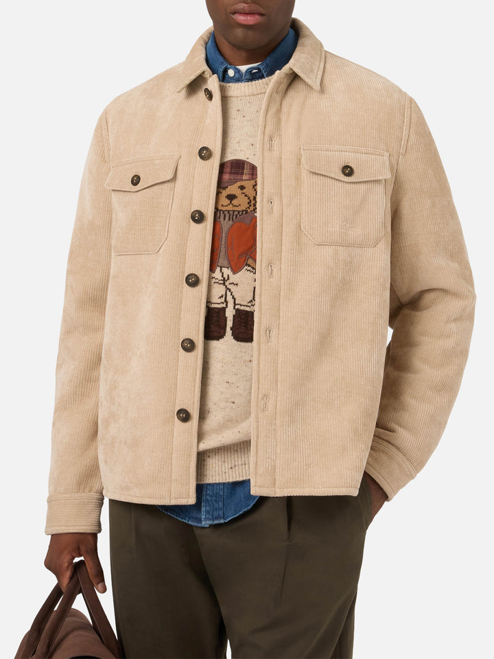 Beige Landeck corduroy overshirt with teddy lining