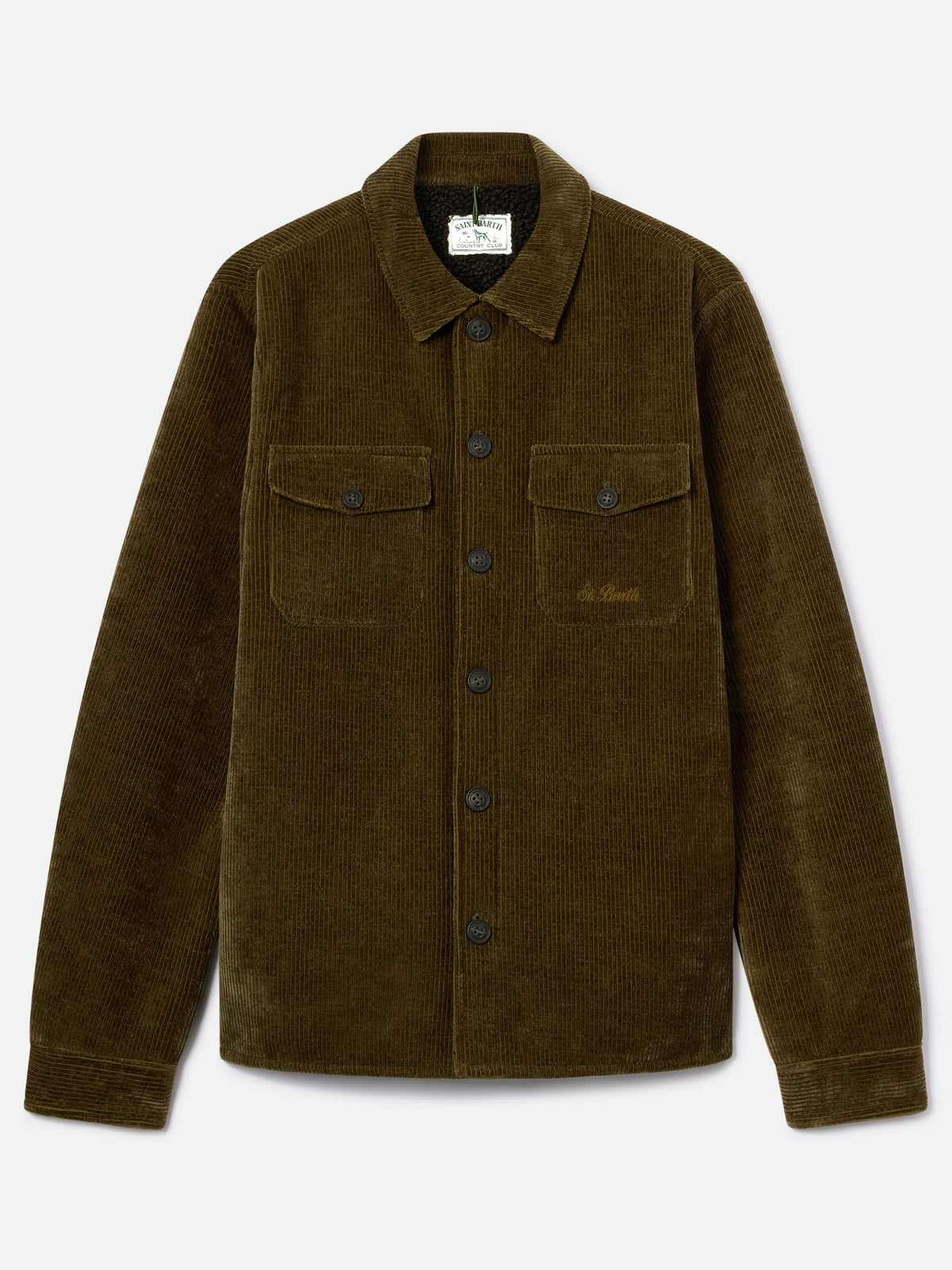 Landeck Overshirt aus Cord in Military Green mit Teddy-Futter 