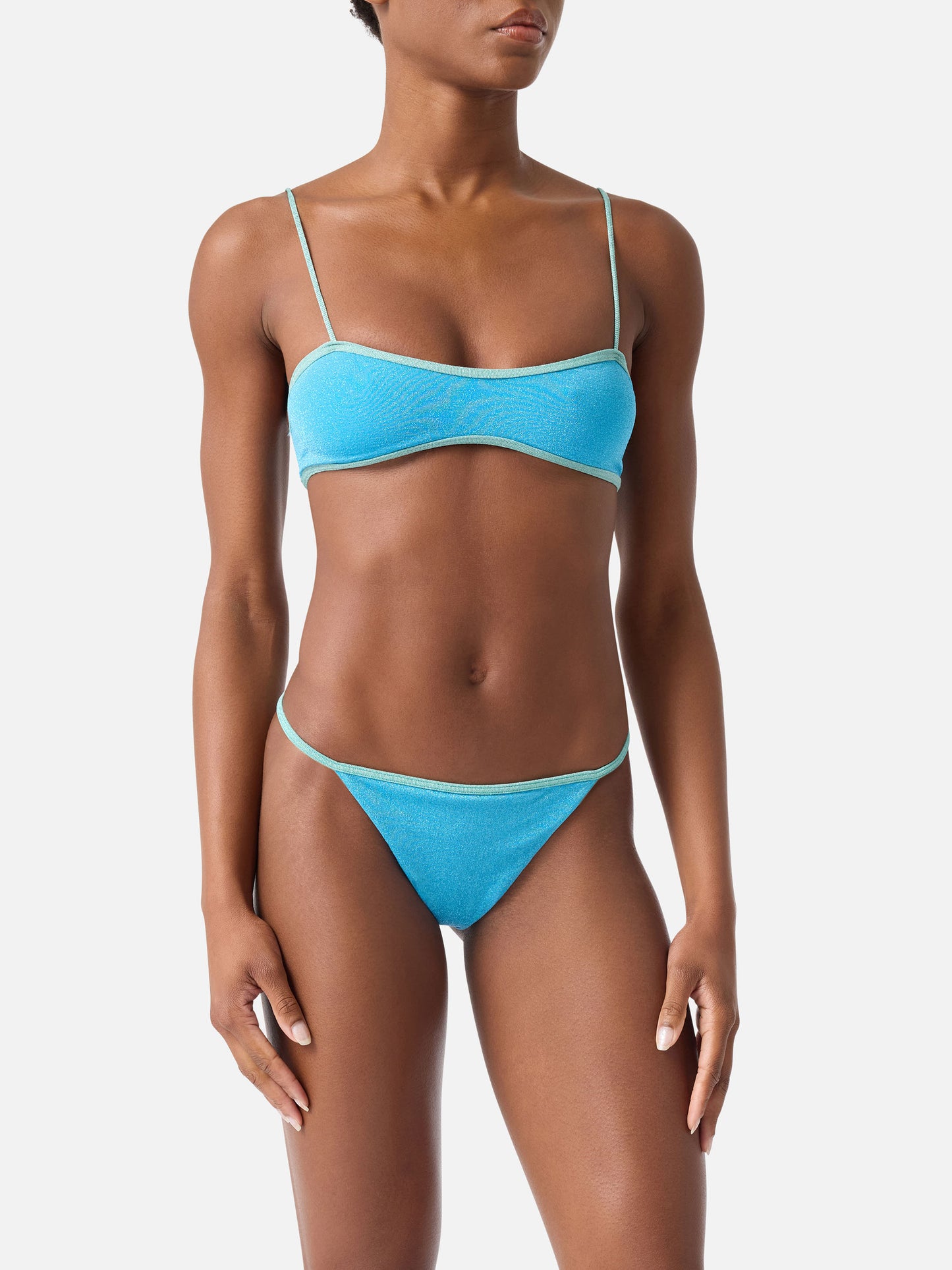 Bikini brassière Laryn Jodene en lurex à encolure dégagée avec passepoil 