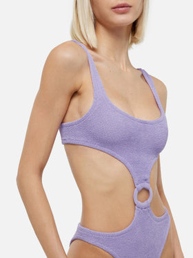 Costume intero cut-out Laurel in crinkle lurex lilla
