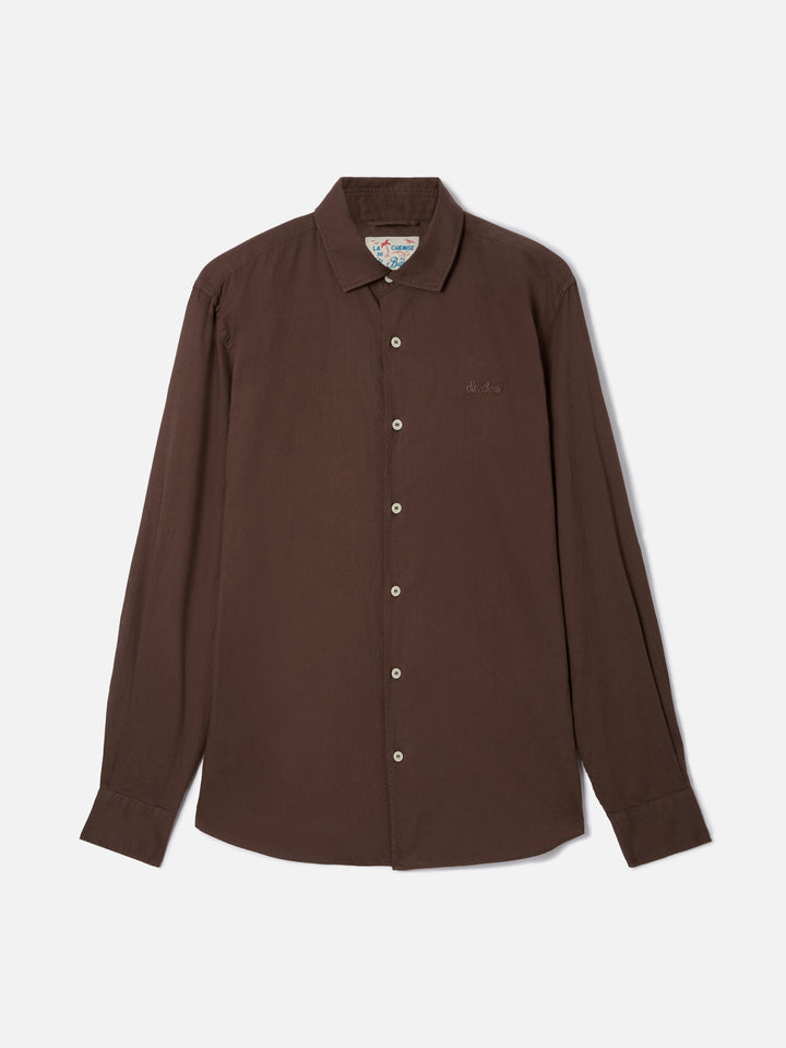 Brown Chemise Ice shirt in pure cotton voile