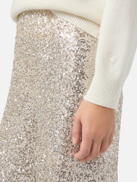 Pantaloni dritti Lucette in tessuto paillettes oro