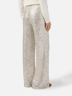 Pantaloni dritti Lucette in tessuto paillettes oro