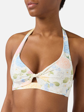 Leda bralette bikini top with floral print and cut-out detail