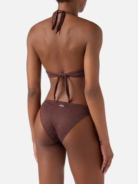Bikini Leda Yali in tessuto sangallo marrone