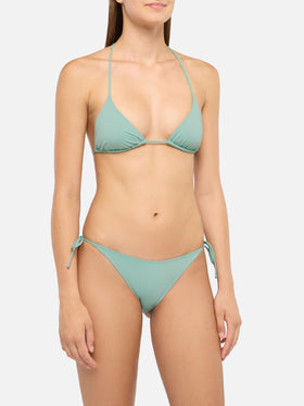 Leah top bikini triangolo verde salvia - Virgo slip mare classico verde salvia