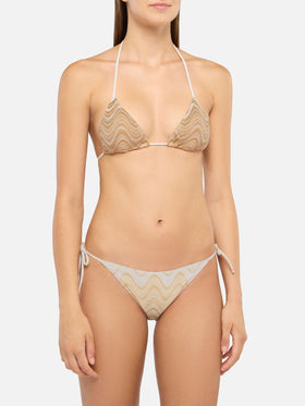 Klassische Badehose aus Raschelstrick mit Wellenmuster Virgo – Triangel-Top mit Raschelmuster Leah
