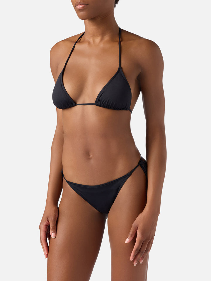 Bikini de triángulo negro Leah Marielle con lazos 