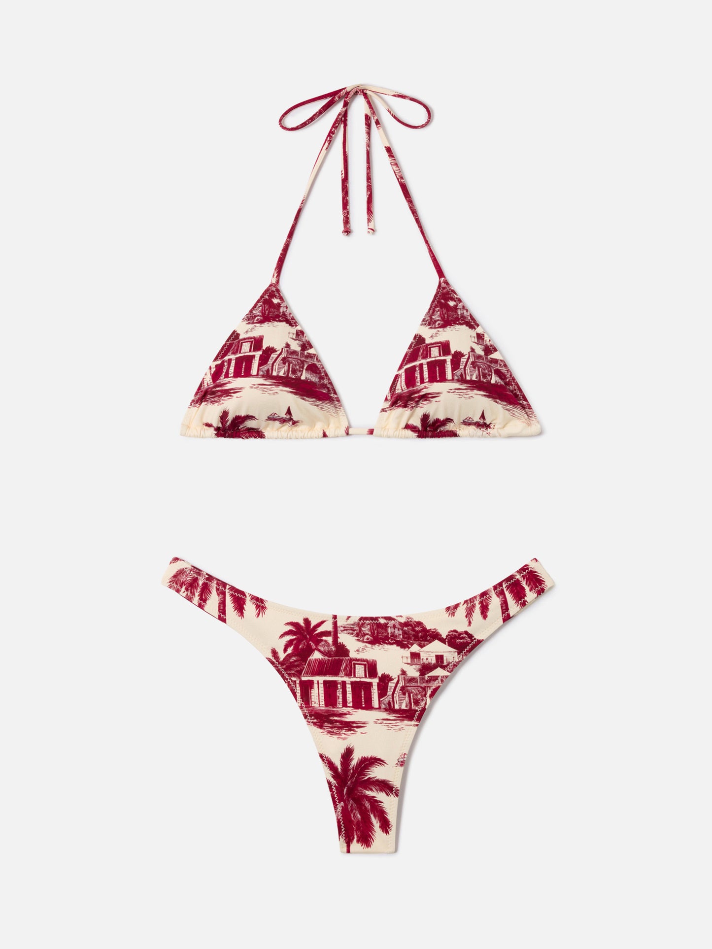 Bikini Leah Naomi bordeaux toile de Jouy 