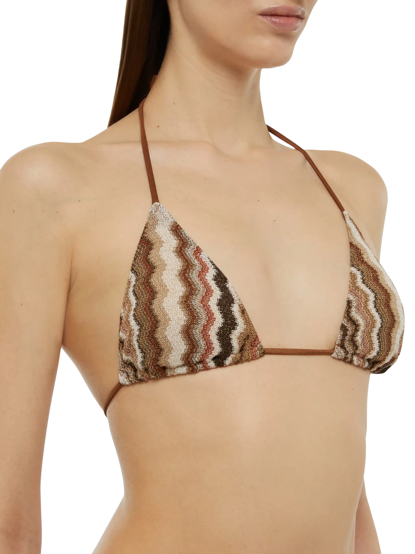 Leah top a triangolo in tessuto raschel con motivo chevron