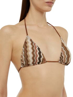 Leah top a triangolo in tessuto raschel con motivo chevron