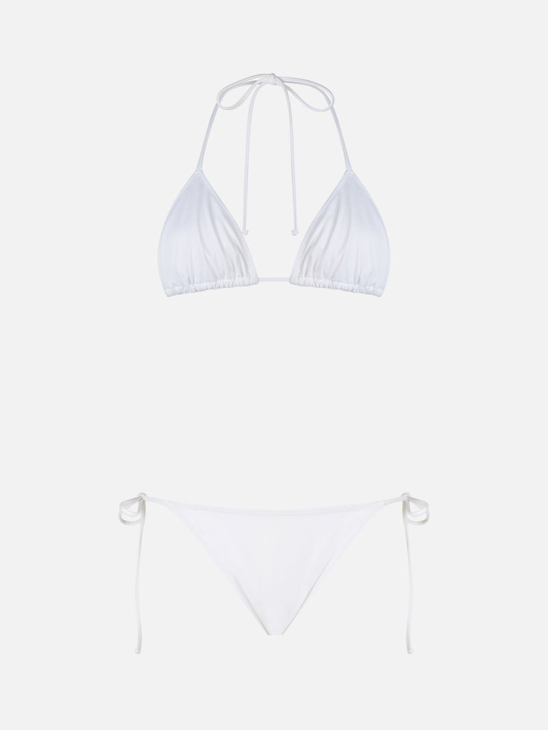 Woman white triangle bikini Leah Marielle