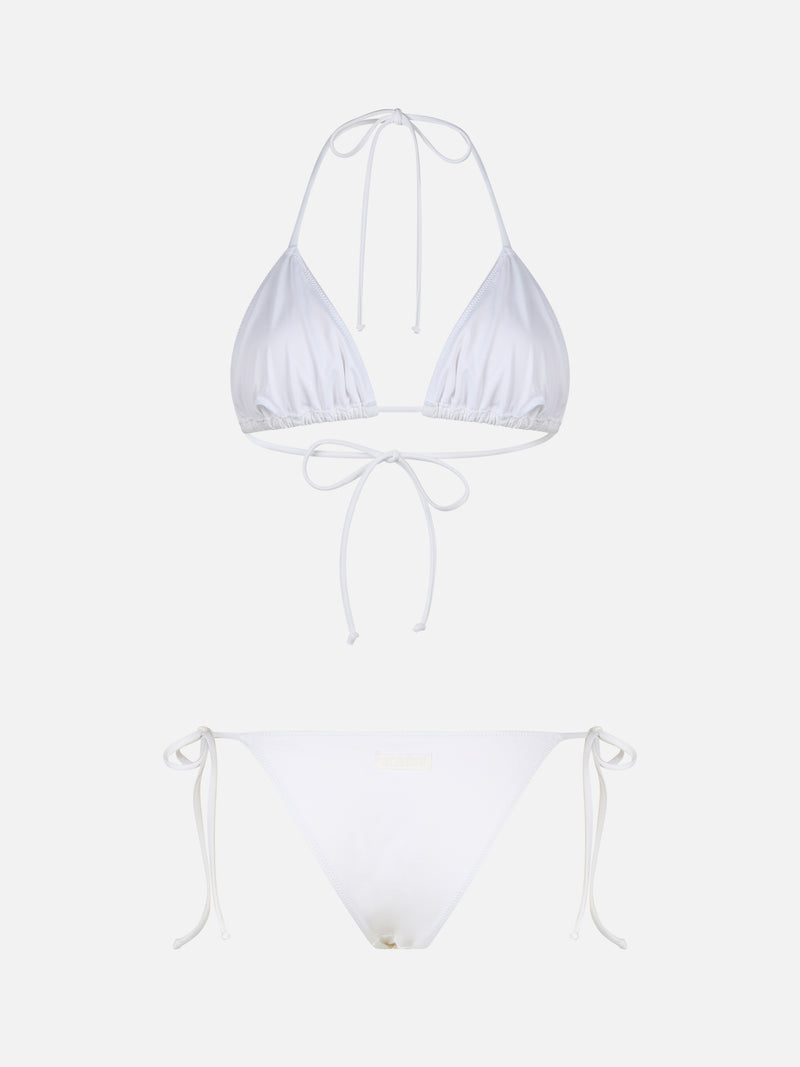 Woman white triangle bikini Leah Marielle