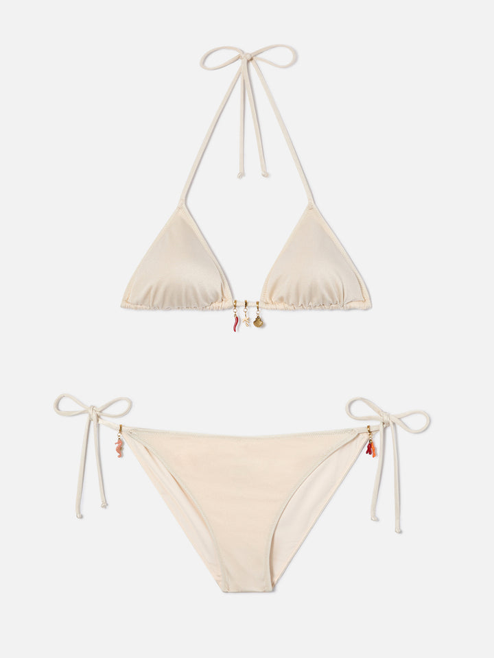 Bikini Leah Virgo glossy finish beige con charms