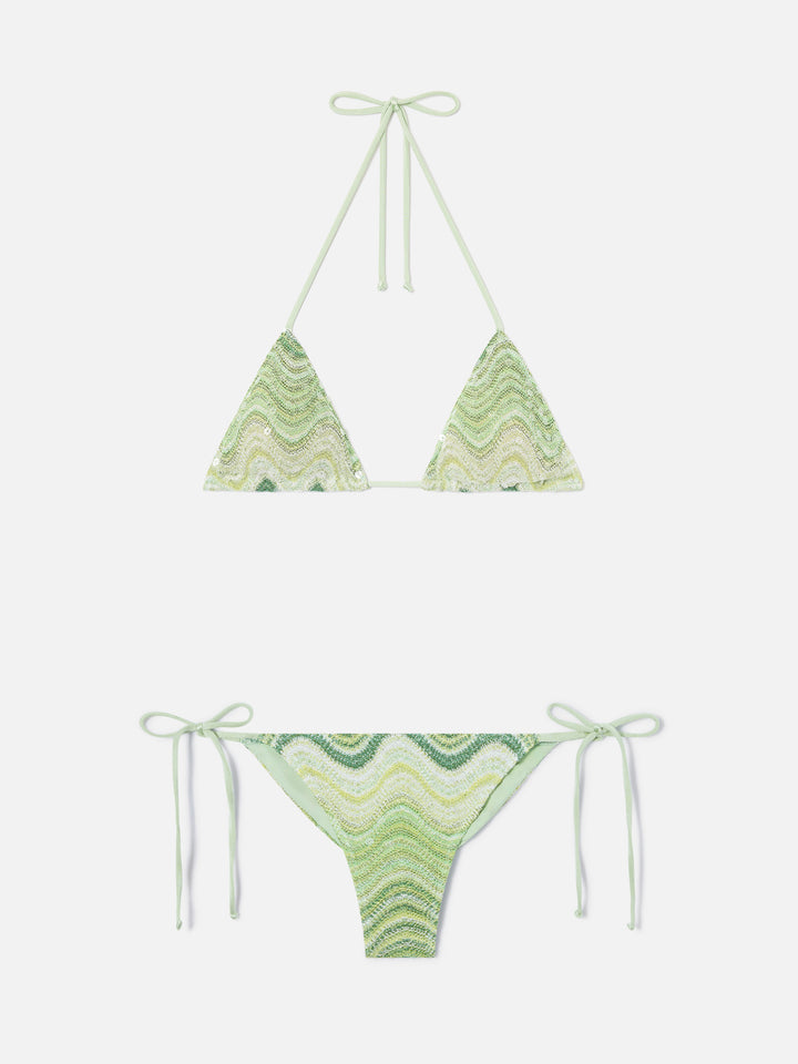 Leah Marielle grüner degradé-Raschel-Bikini mit Pailletten 