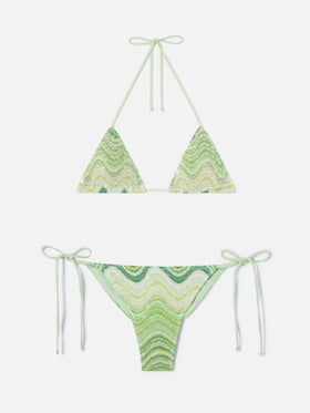 Bikini raschel degradé verde Leah Marielle con lentejuelas 