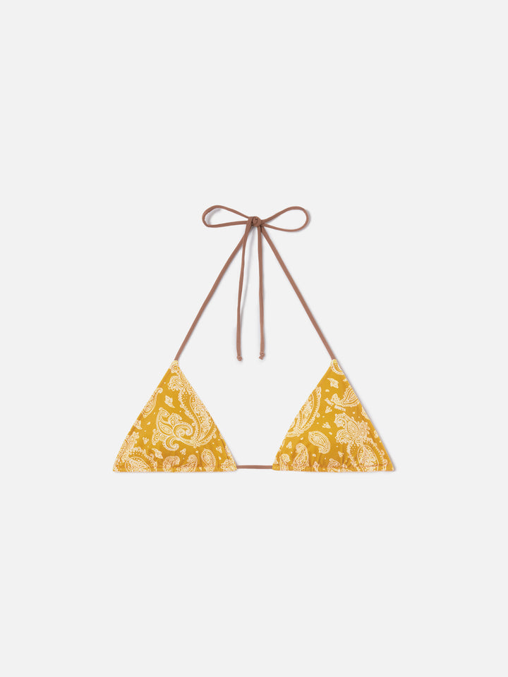 Top bikini Leah triangolo con fantasia paisley ocra