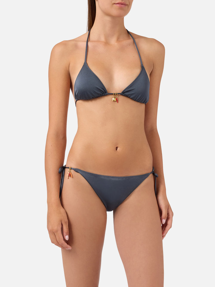 Leah Virgo Bikini in Dunkelgrau mit glänzendem Finish und Charms 