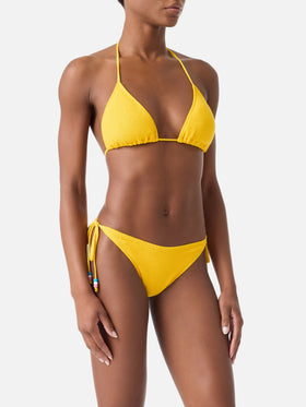 Bikini Leah Marielle triangolo in tessuto effetto spugna giallo con charms