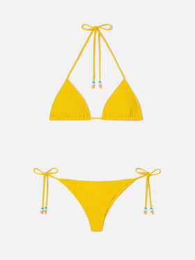 Bikini Leah Marielle triangolo in tessuto effetto spugna giallo con charms