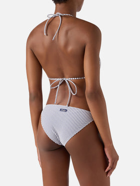 Bikini Leah Virgo de seersucker azul a rayas 