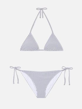 Leah Virgo blue striped seersucker bikini