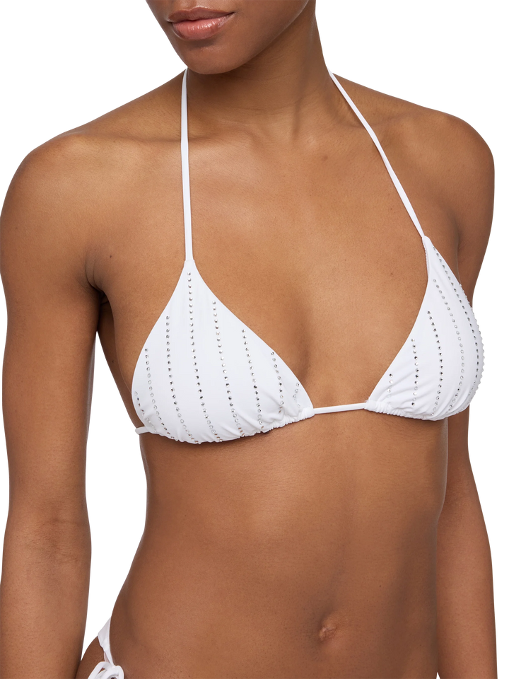Leah top bikini triangolo con strass a righe
