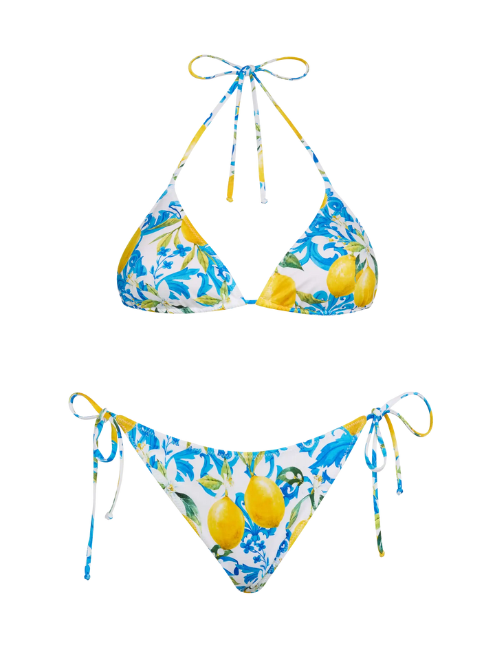 Bikini a triangolo Leah Virgo con stampa maiolica