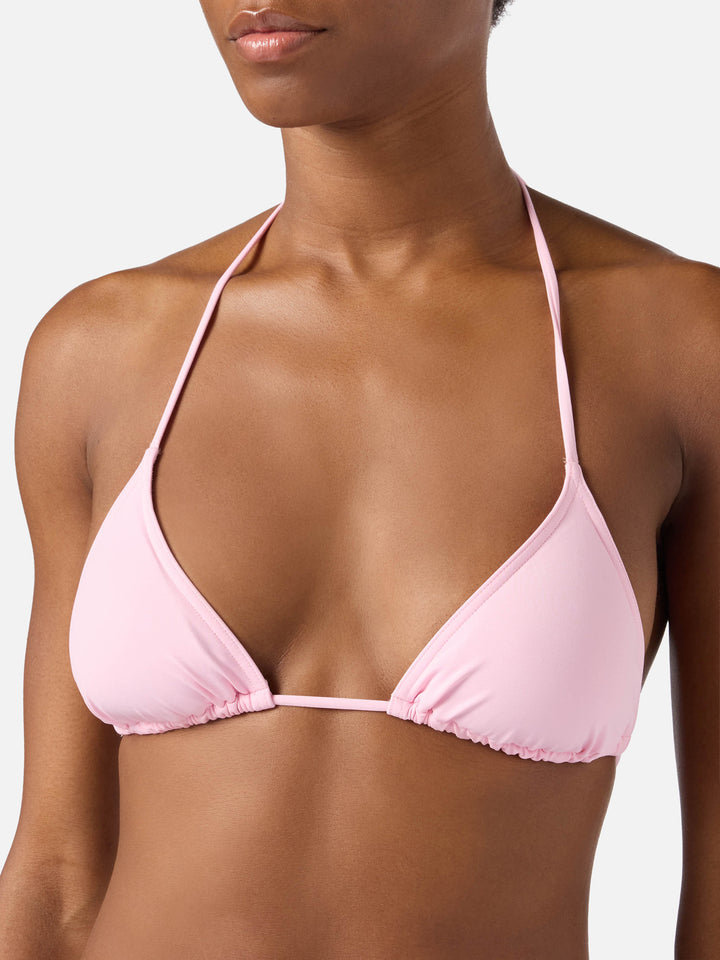 Leah triangle with ties bikini top in solid pastel pink