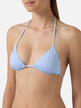 Leah triangle bikini top with light blue and white stripes