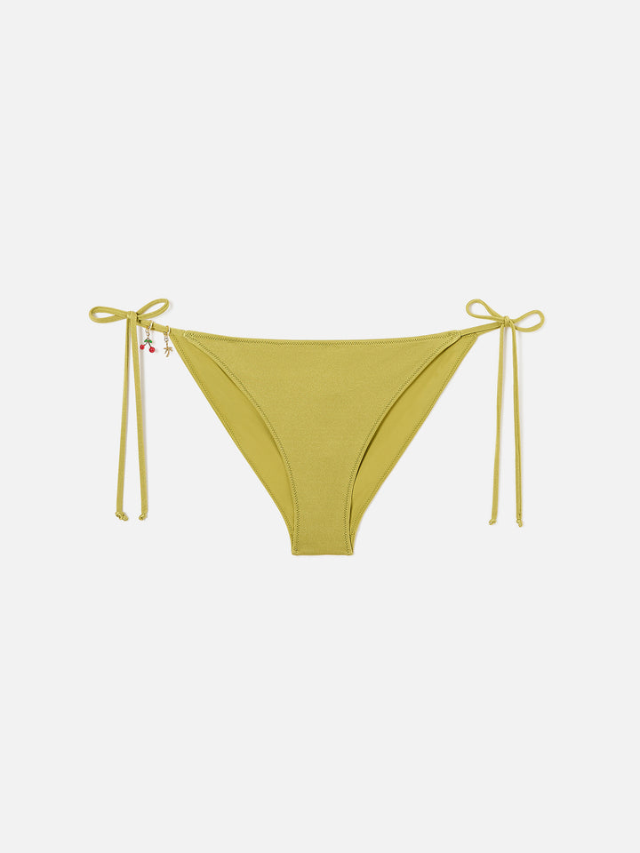 Leah Virgo pistachio green glossy finish triangle bikini with charms