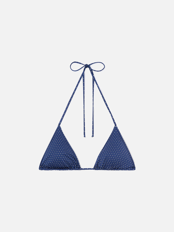 Top de bikini triangular Leah con estampado de micro lunares 