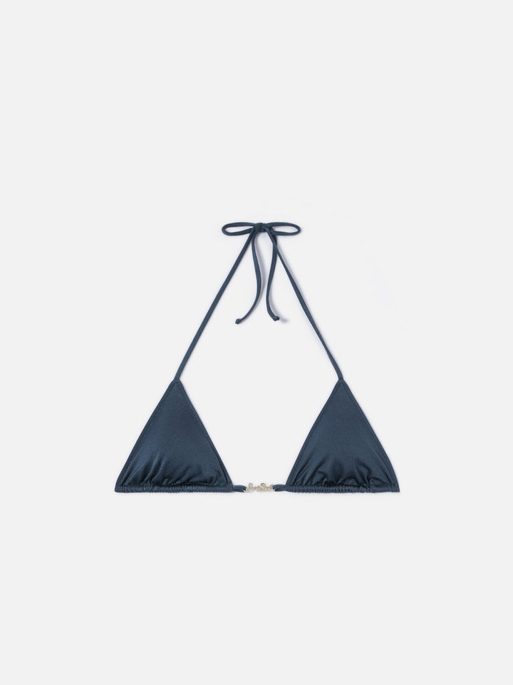 Leah Plate triangle bikini top in grey glossy finish fabric