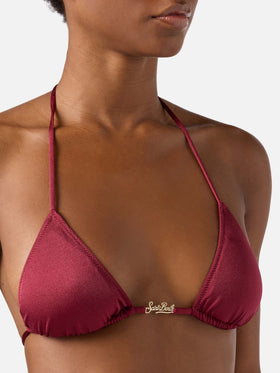 Top bikini Leah Plate triangolo in tessuto glossy finish bordeaux