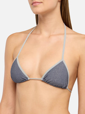 Leah avio blue lurex triangle top with silver piping