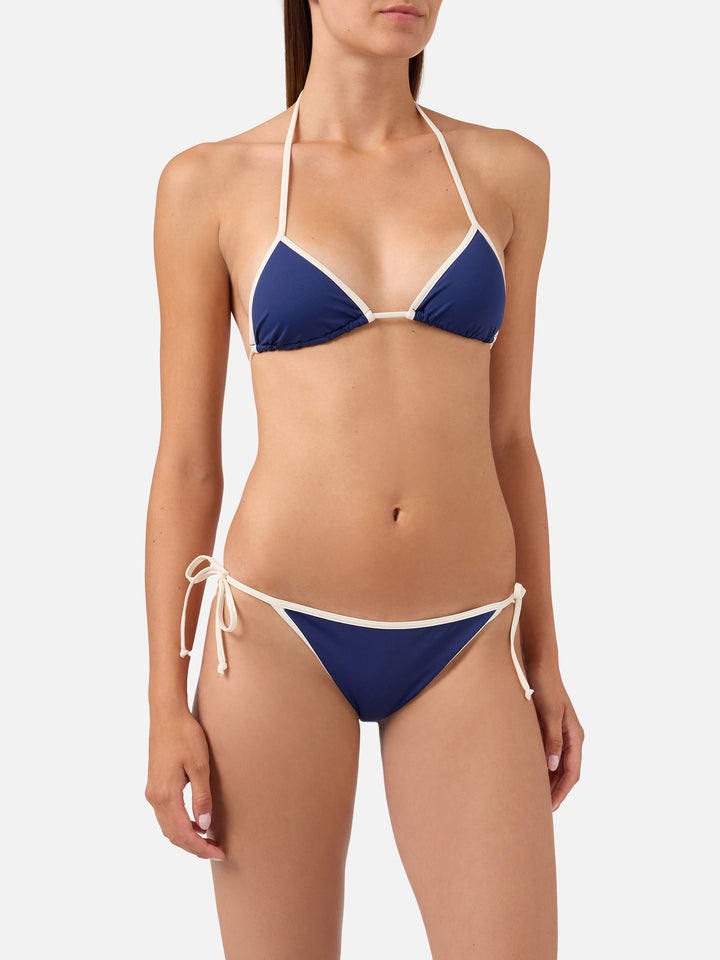 Bikini Leah Virgo String bleu avec finitions contrastées 