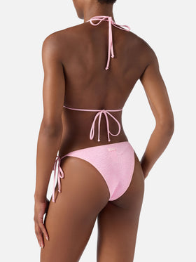 Bikini de triángulo Leah Marielle en rosa con ribetes en contraste 