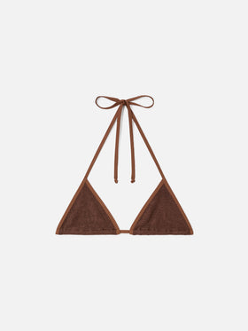 Brown Leah crinkle triangle bikini top